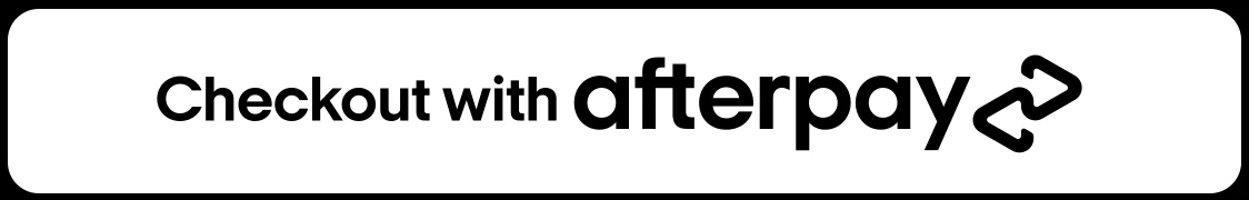 White Checkout with Afterpay button with a black wordmark on a black background, lightMono palette